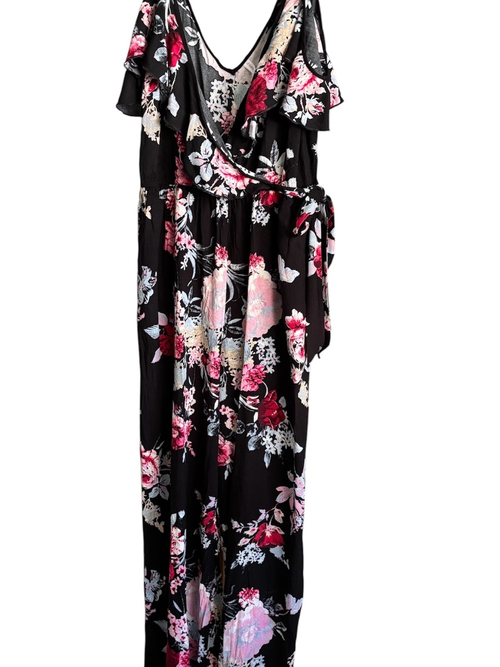 Xhilaration Black Floral Elastic on the Waist and Side Tie Design Jumpsuit